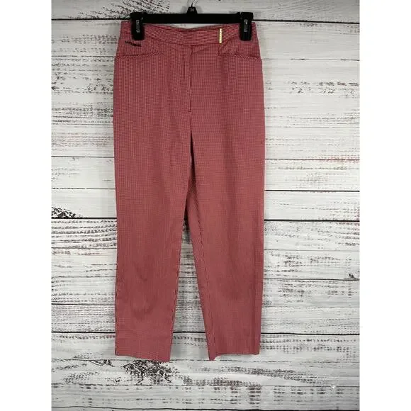 Lauren Ralph Lauren Pants Womens 4P Red White Check Cropped Stretch Dress Petite - Picture 1 of 6